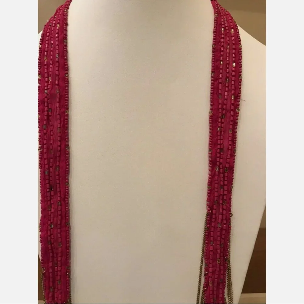Gold Cake Beaded Choker Scarf Wrap Boho Necklace